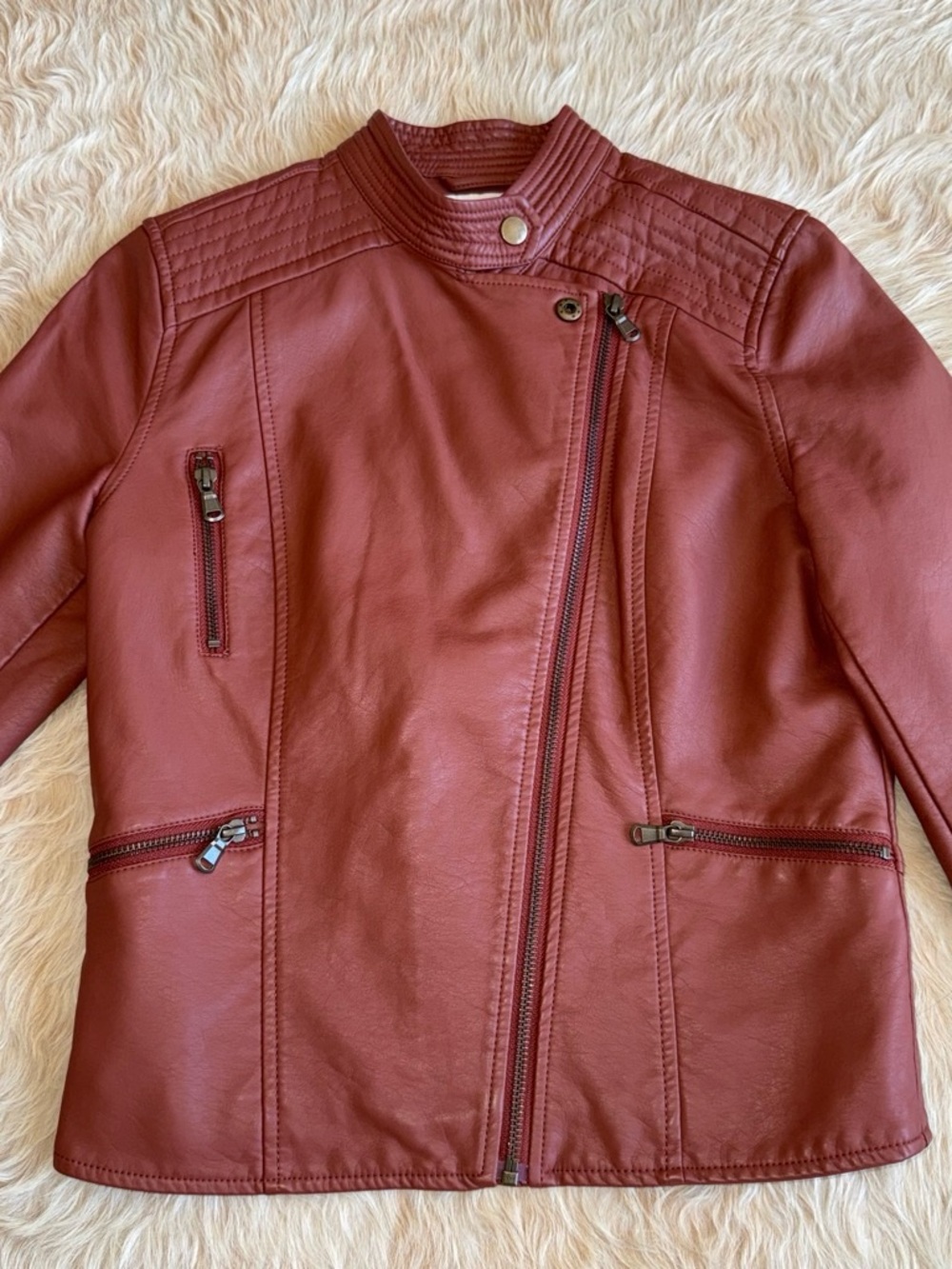 Anthropologie Burgundy Faux Leather Moto Jacket